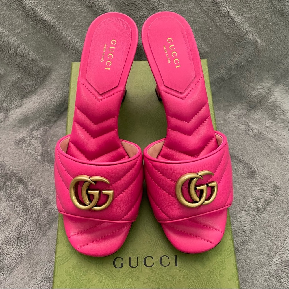 NEW GUCCI Double G Mid-heel Slide Sandal